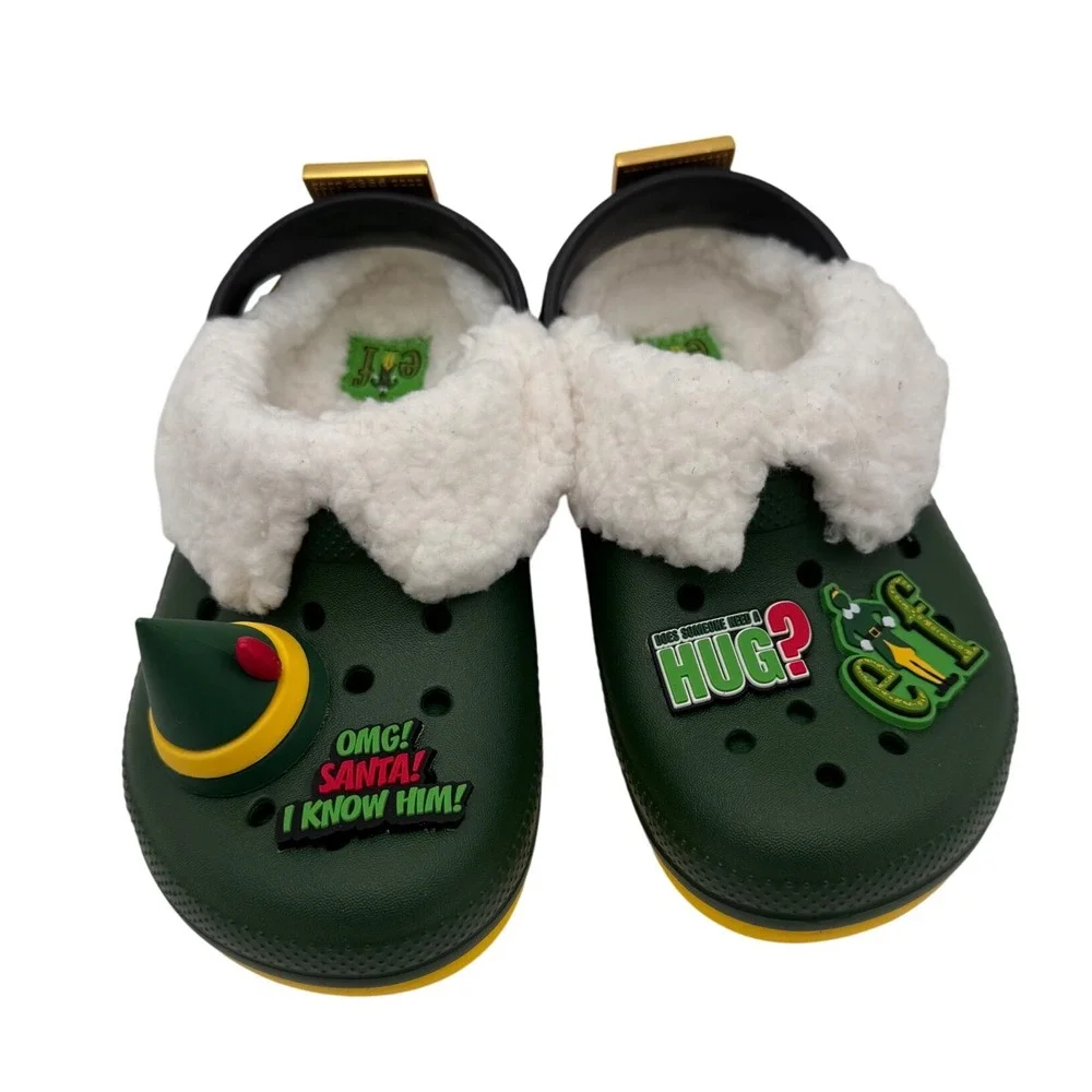 Crocs‎ Unisex Child Classic Clogs Buddy the Elf Fuzz Lined Green Yellow Size C12